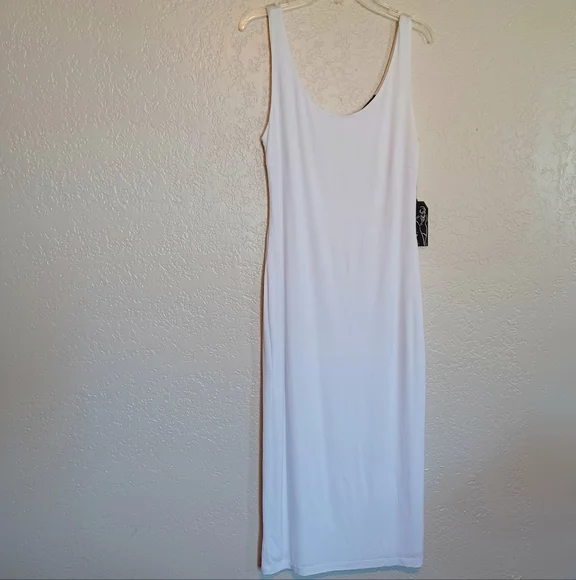 popular basics bodycon dress Popular Basics Black/White Marled Cap Sleeve Scoop Neck Midi Dress New Sz S